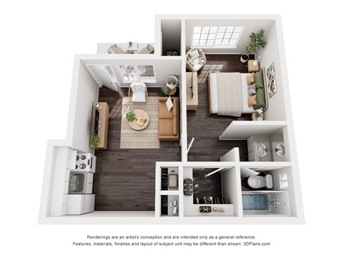 Floor plan for 1 bed, 1 bath, 460 sqft